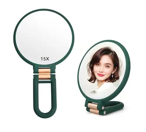 Stianiiie 1X 15X Specchio portatile con maniglia per viaggi, specchio ingranditore, maniglia regolabile in rotazione