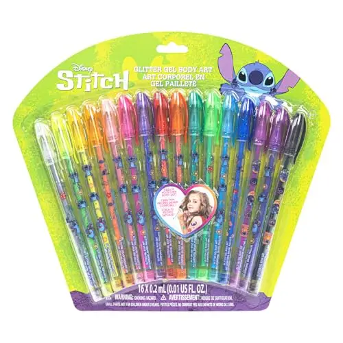 Townley Girl Stitch set di penne glitter per body art da 16 pezzi, colori scintillanti e luminosi, a partire dai 3 anni di età