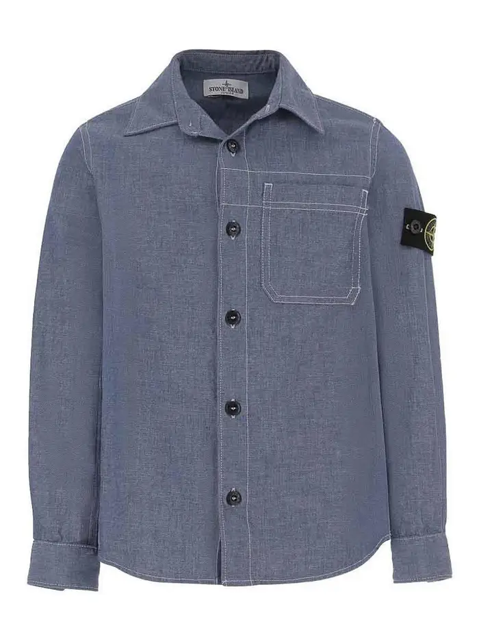 Stone Island Junior Camicia Con Applicazione Blu