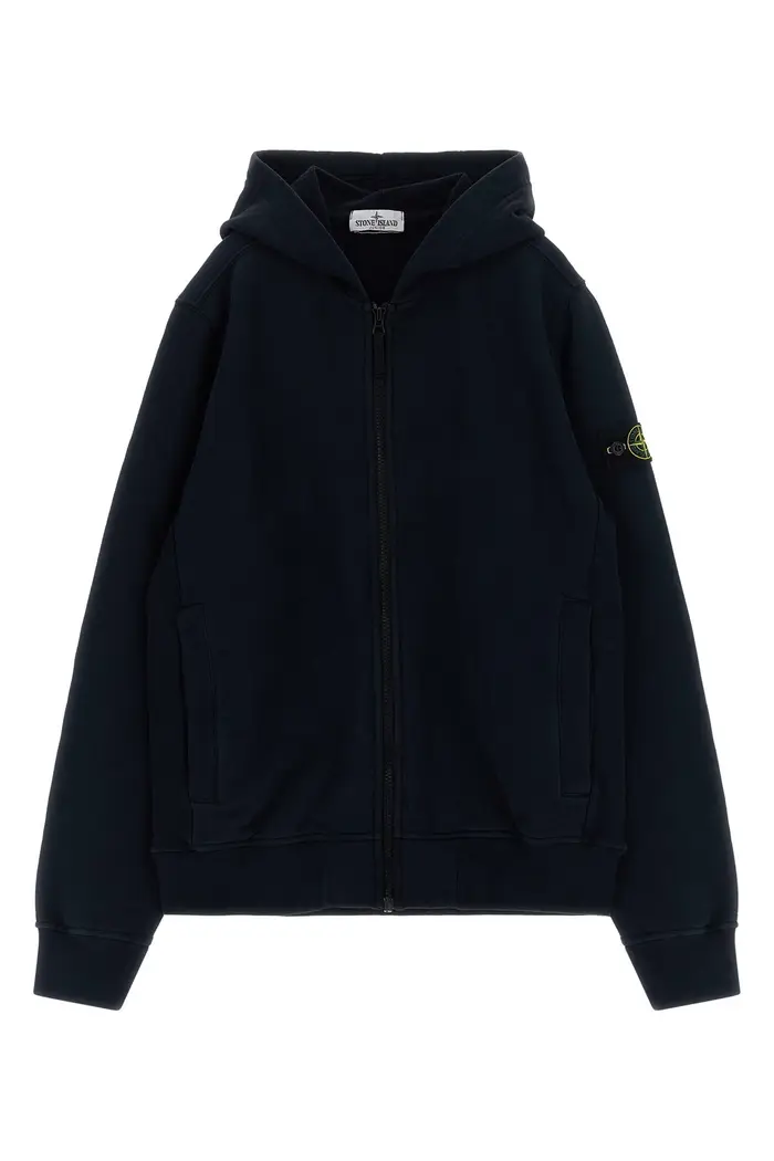 STONE ISLAND JUNIOR Felpa Con Cappuccio Badge Logo Blu