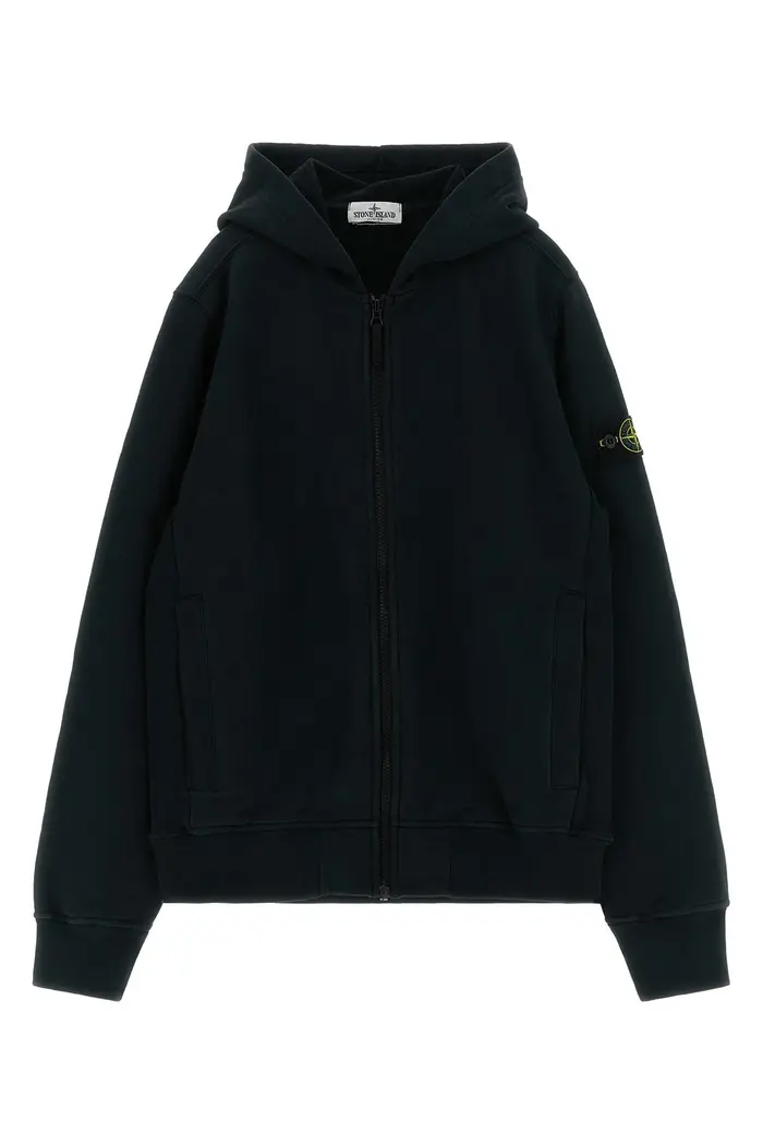 STONE ISLAND JUNIOR Felpa Con Cappuccio Badge Logo Nero