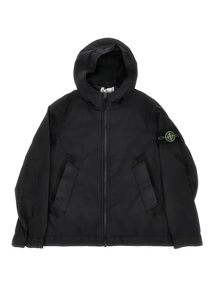 Stone Island Junior Giubbino Con Cappuccio Nero