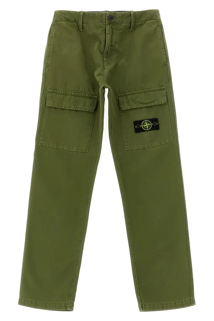 STONE ISLAND JUNIOR Pantalone Cargo Canvas Verde