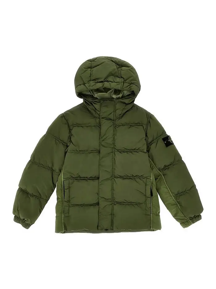 Stone Island Junior Parka Imbottito In Nylon Econyl Metal Verde