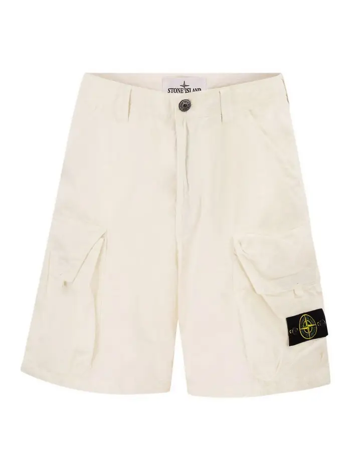 Stone Island Pantaloncini cargo avorio leggeri Bianco