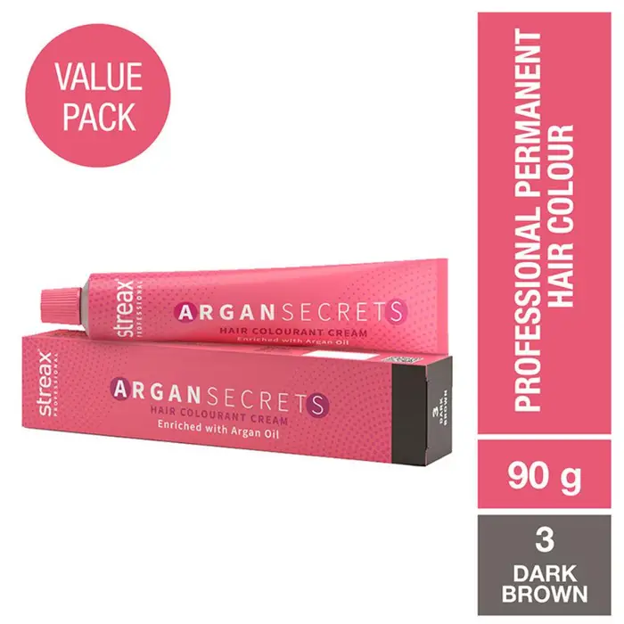 Professional Argan Secrets Crema Colorante Permanente per Capelli Castano Scuro 3 Vibrante Morbido Lucido Nutriente 90gm