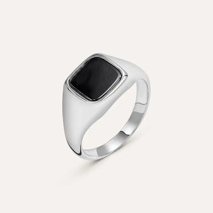 Stroili Anello Chevalier Silver Collection Argento Rodiato Onice Bianco