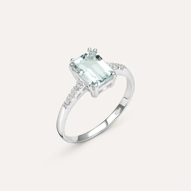 Stroili Anello Solitario Acquamarina Oro Bianco Acquamarina Diamante