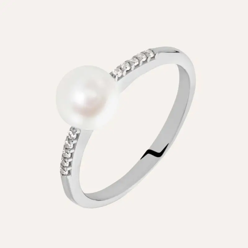 Stroili Anello Solitario Gabrielle Oro Bianco Perla D Acqua Dolce Cubic Zirconia