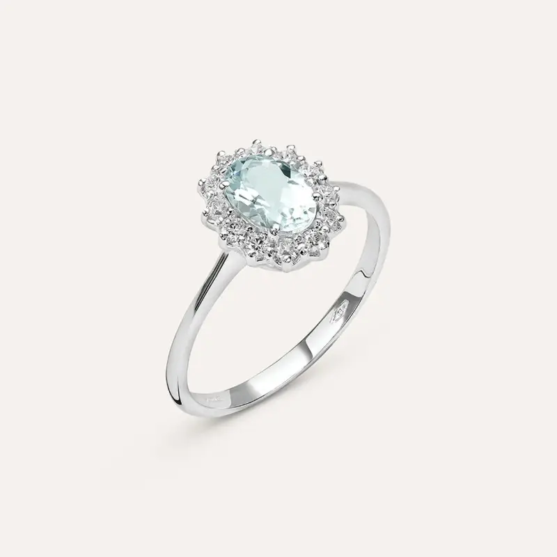 Stroili Anello Solitario Kate Acquamarina Oro Bianco Acquamarina Diamante