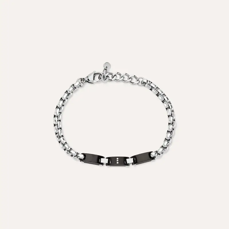 Stroili Bracciale Man Code Acciaio Bicolore Bianco / Nero Cubic Zirconia