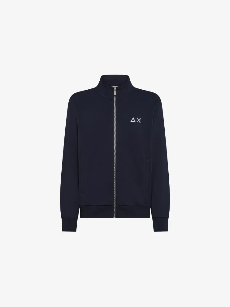 felpa blu navy uomo in cotone chiusura zip logo a contrasto