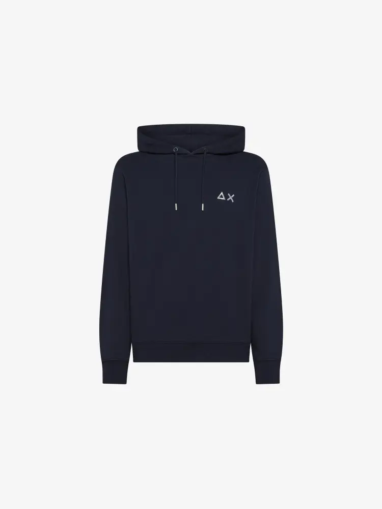 felpa blu navy uomo in cotone con cappuccio logo sul petto