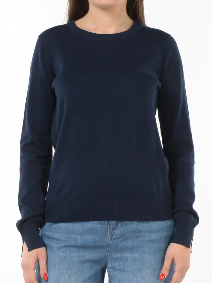 SUN68 maglia da donna a girocollo con piccolo spacco su manica Blu