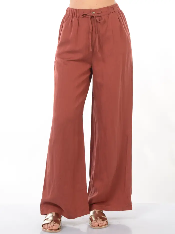 SUN68 pantalone da donna in misto lino con elastico e coulisse Arancio
