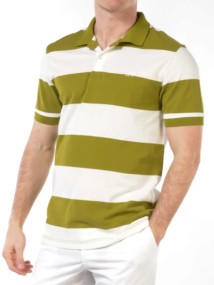 SUN68 polo da uomo a righe con logo Verde