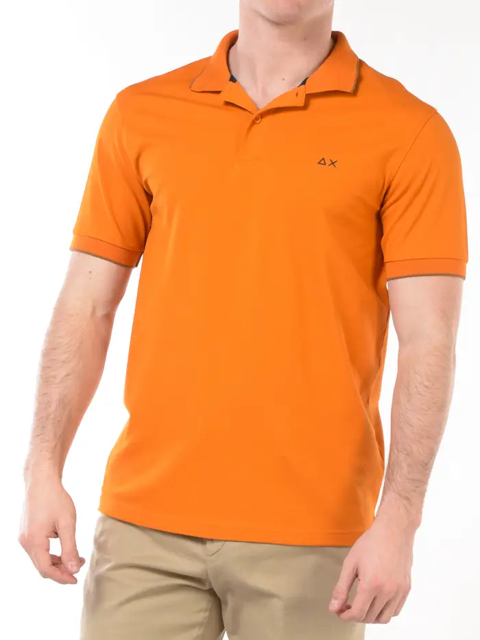 SUN68 polo da uomo con logo e profili a contrasto Arancio