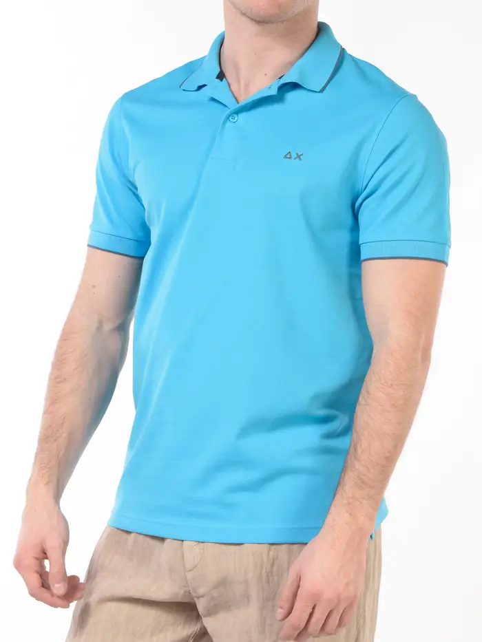 SUN68 polo da uomo con logo e profili a contrasto TURCHESE