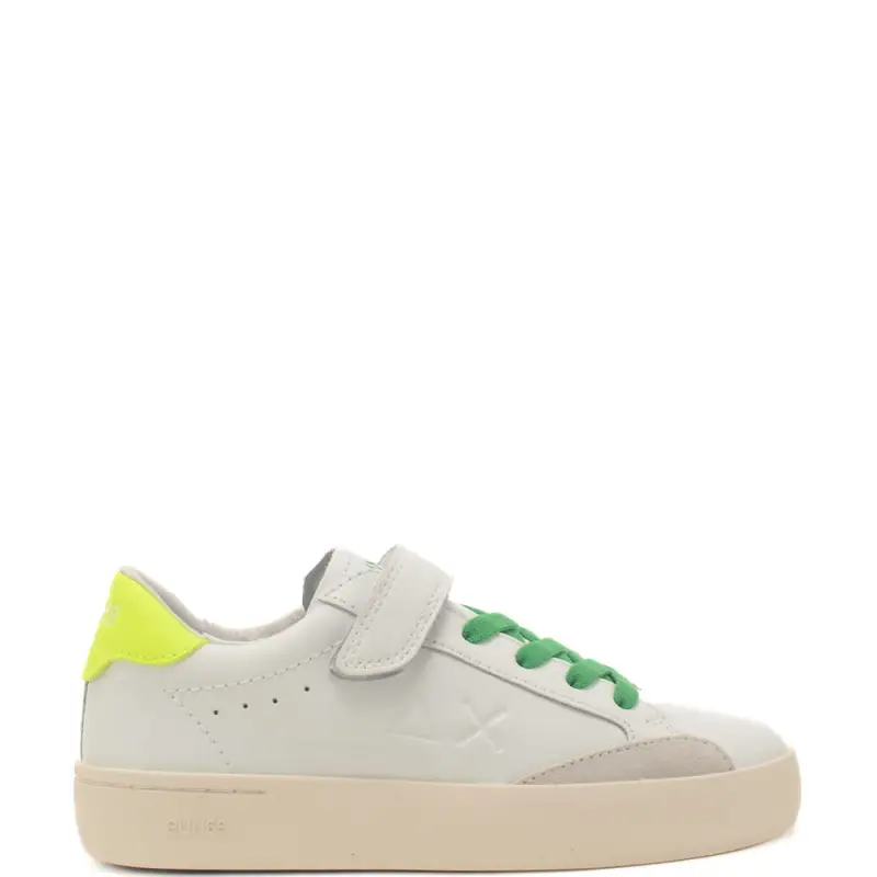 Sun68 sneakers da bambino con logo sulla parte esterna e inserto e lacci a contrasto sul retro bianco giallo