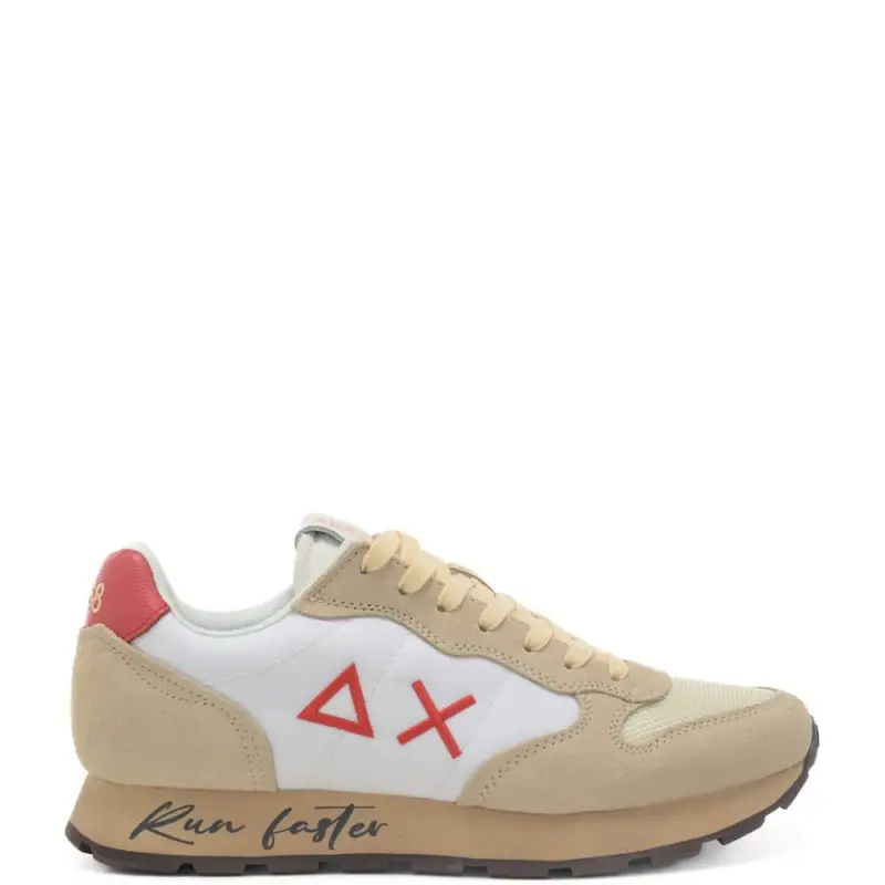 Sun68 sneakers da uomo tom vintage con inserti in suede bianco rosso