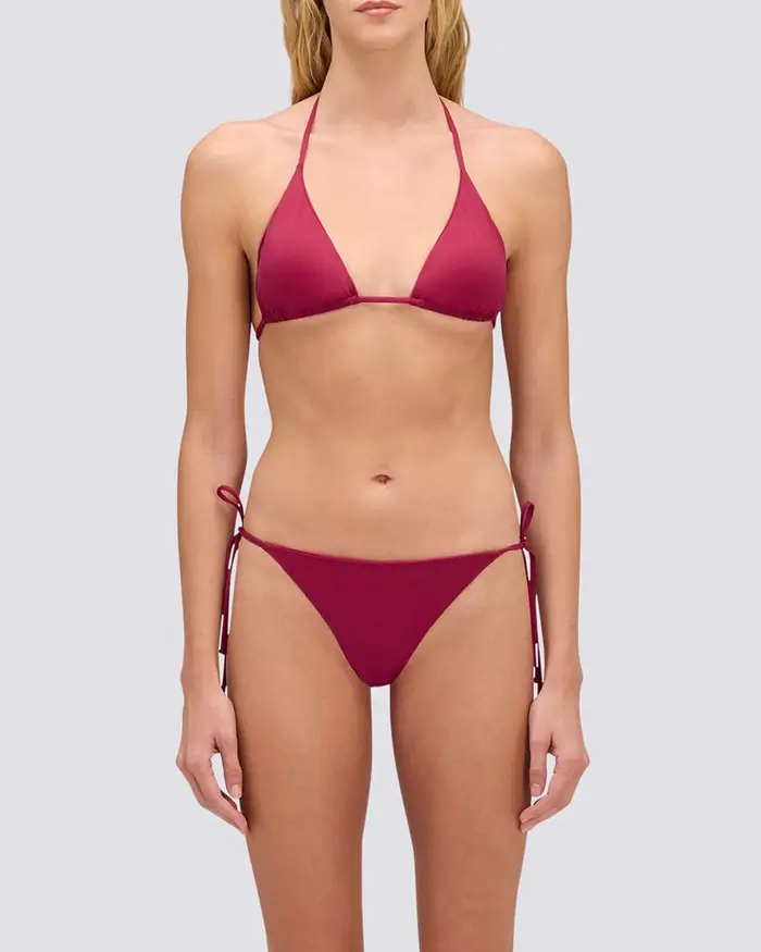 Bikini Sundek bordeaux con top a triangolo imbottito e slip sgambato dotati di laccetti regolabili