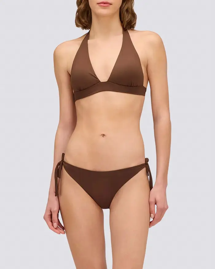 Bikini Sundek marrone con top a vela imbottito e slip classico dotati di laccetti regolabili