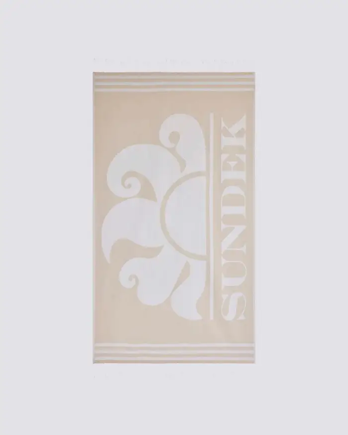 Telo mare fouta Sundek beige in spugna leggera con logo jacquard