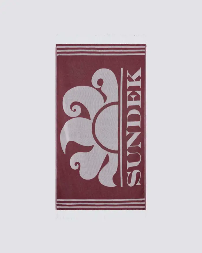 Telo mare fouta Sundek bordeaux in spugna leggera con logo jacquard
