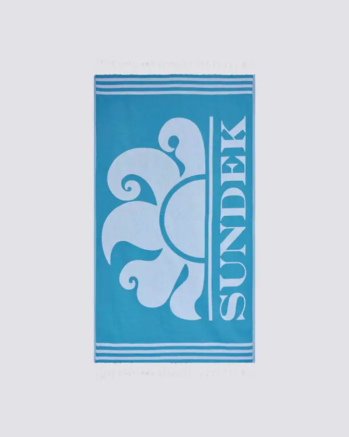 Telo mare fouta Sundek celeste in spugna leggera con logo jacquard