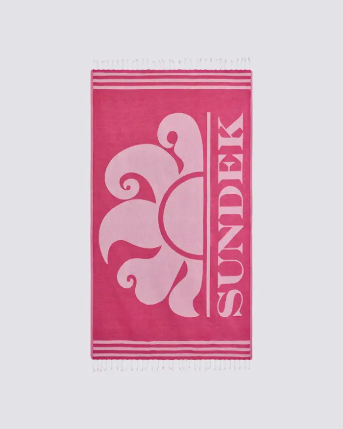 Telo mare fouta Sundek fucsia in spugna leggera con logo jacquard