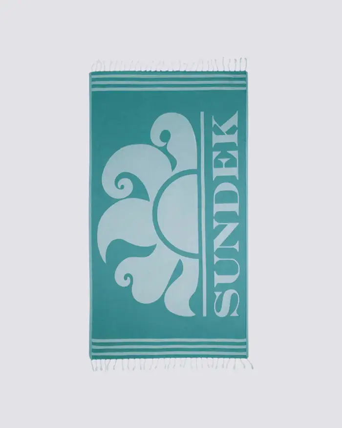 Telo mare fouta Sundek ottanio in spugna leggera con logo jacquard