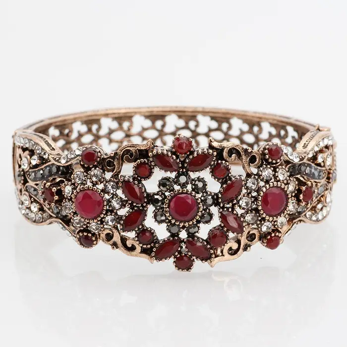 sunspicems jewelry Bracciale rigido vintage turco per donna Bracciale con fiore cavo strass color oro antico braccialetto gioielli da sposa