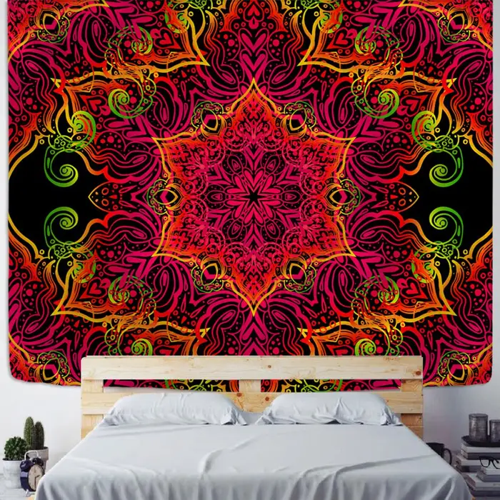 Arazzo da parete grande con mandala colorato, decorazione boho, trippy, in poliestere, hippie, sole e luna, tappeti da fattoria, decorazione per dormitorio, chakra 95x70CM