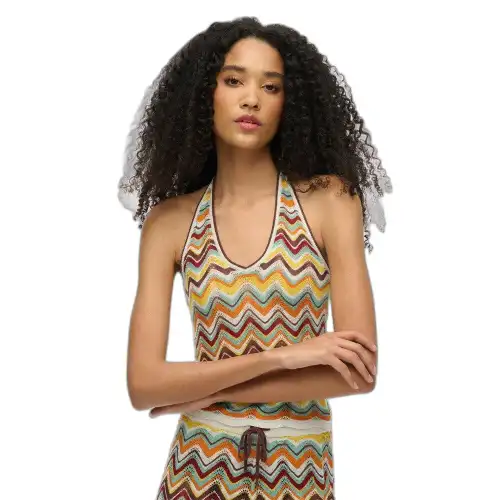 Superdry Canotta con scollo a V in maglia a zigzag e schiena scoperta donna Vert