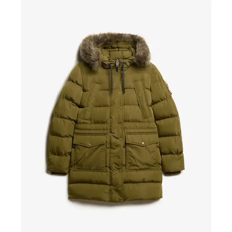 Superdry Giacca imbottita metà lunghezza in pelliccia sintetica da donna