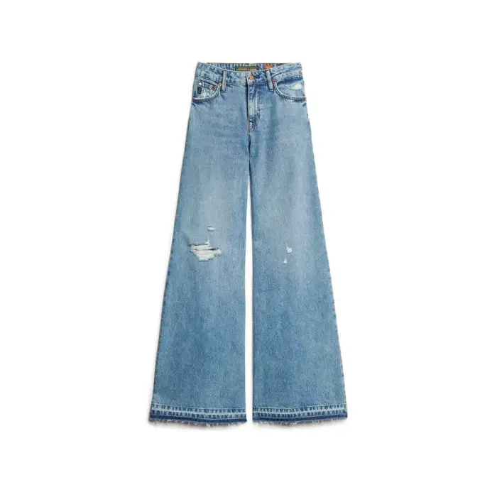 Jeans a gamba larga svasata con orli grezzi donna Superdry