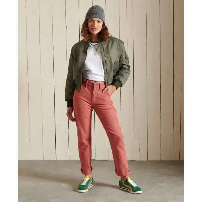Pantaloni a vita alta da donna Superdry Carpenter Rouge