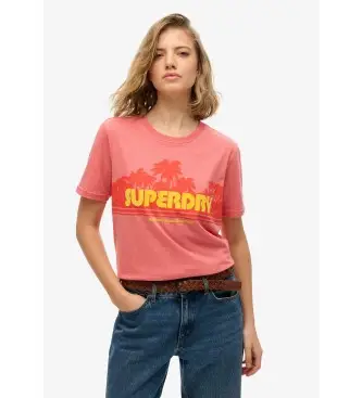 Superdry per donna W1011616A Maglietta rossa da esterno, Rosso, Casual, Cotone, Manica corta