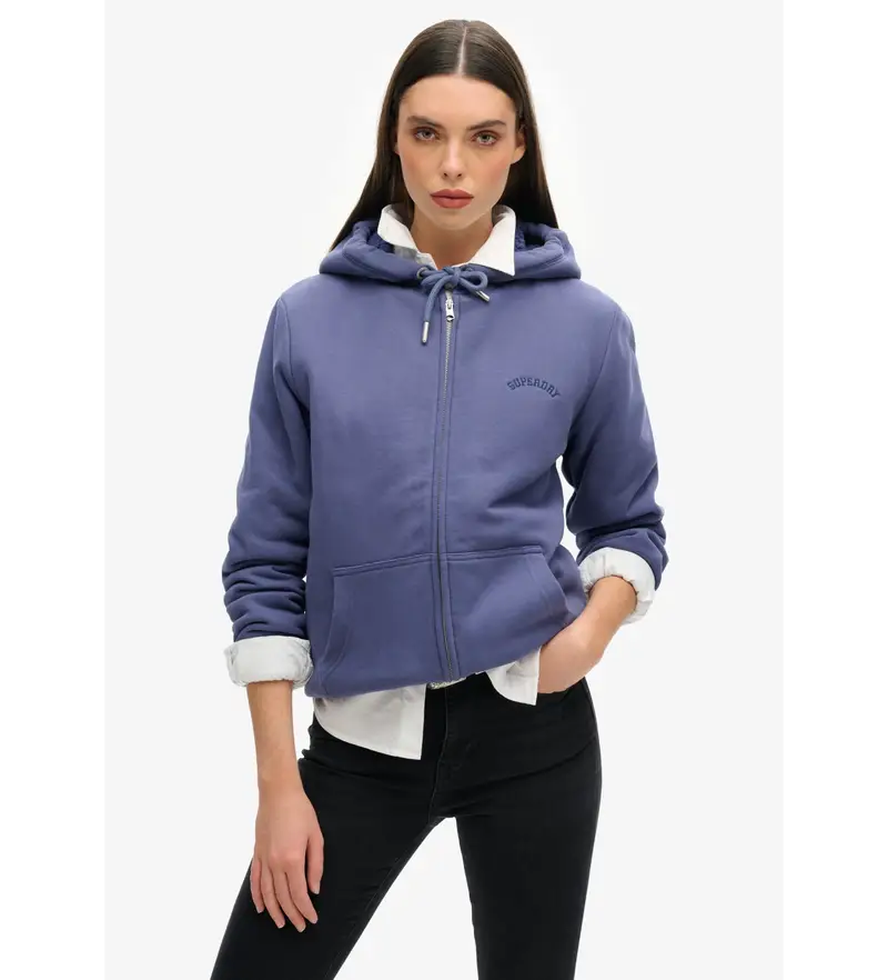 Superdry per donna W2012323A Felpa con cappuccio e cerniera foderata in pile Borg lilla, Casual, Cotone