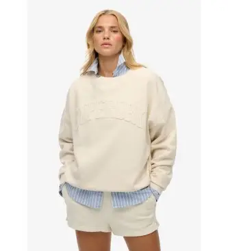 per donna W2012334A Felpa sportiva con applicazioni tonali bianco sporco (XS), Casual, Cotone