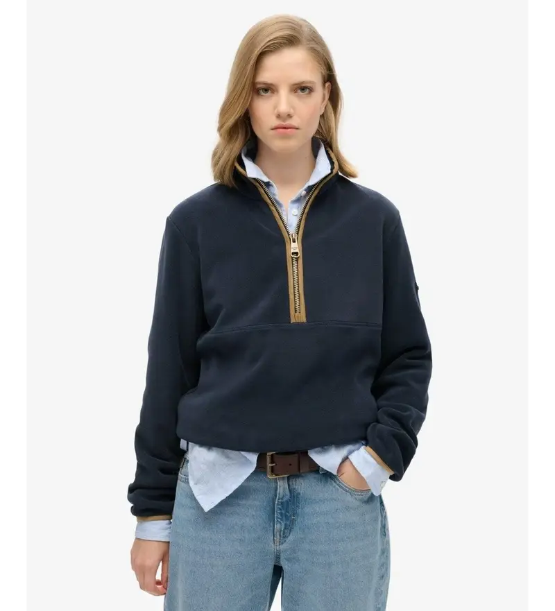 Superdry per donna W2012337A Maglia blu in pile con mezza zip Estate, Casual, Polister riciclato, Sostenibile