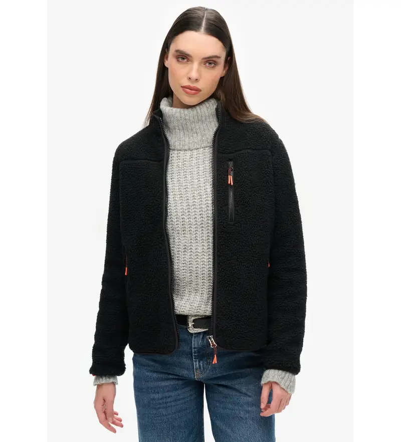 Superdry per donna. W2012340A Pile da esterno con cerniera intera nero (12 UK = M), Casual, Poliestere