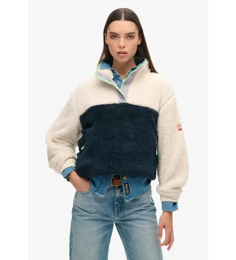 Superdry per donna W2012349A Pile super morbido bianco Mash Up, Casual, Poliestere