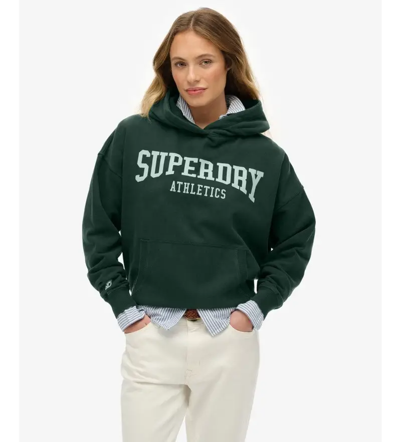 Superdry per donna. W2012430A Felpa verde rilassata Athletic Essentials, Casual, Cotone