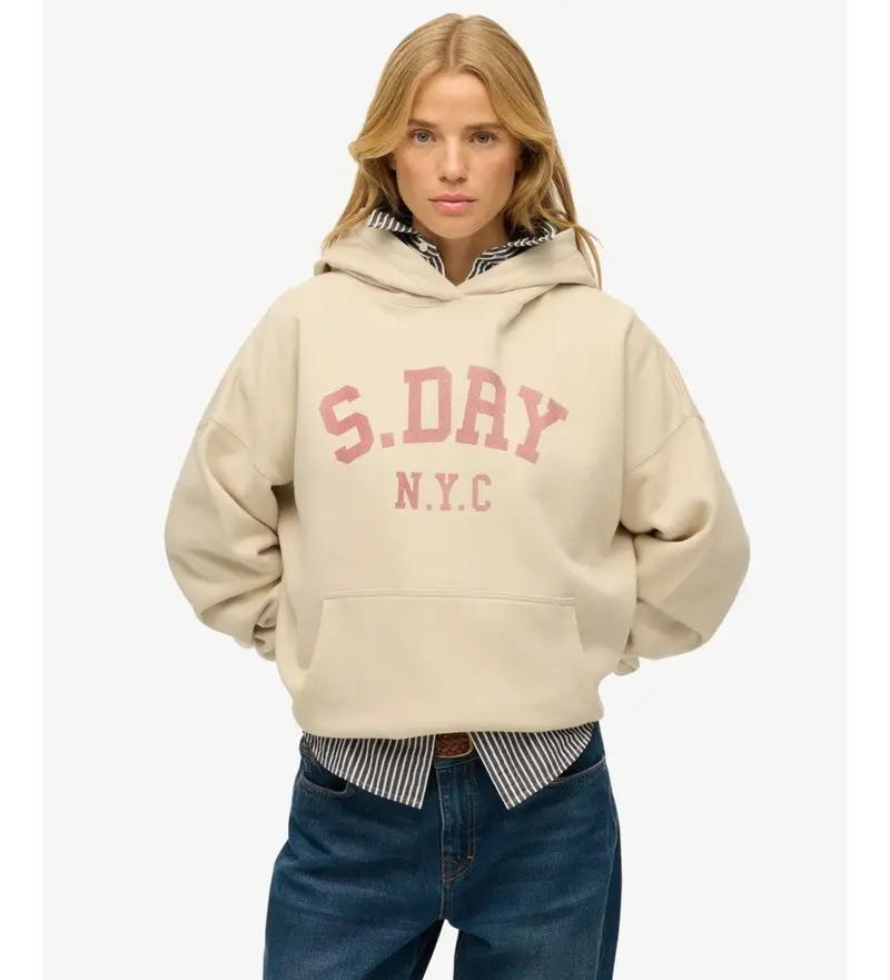 Superdry per donna W2012452A Felpa beige Athletic Essentials Relax, Casual, Cotone