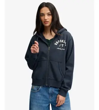 per donna W2012712A Felpa con cappuccio e zip Relaxed Crop blu navy (L), Casual, Cotone