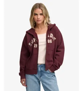 per donna W2012712A Felpa con cappuccio e zip Relaxed Crop bordeaux (S), Casual, Cotone
