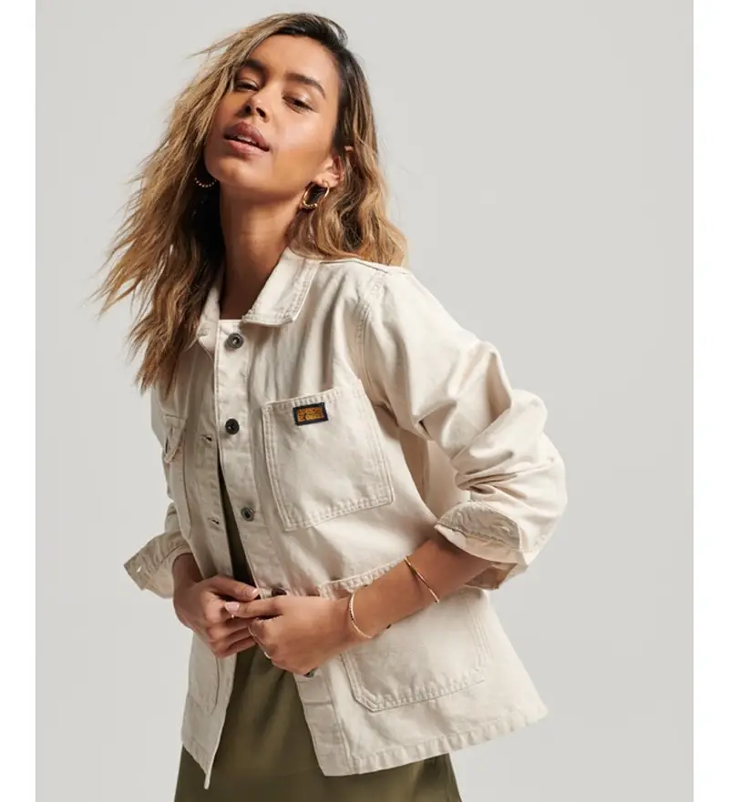 Superdry per donna. W5011473A Giacca da lavoro vintage beige, Casual, Cotone, Manica lunga