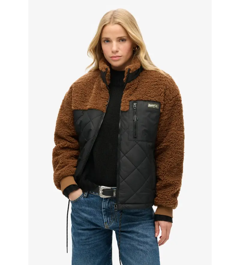 Superdry per donna W5011771A Giacca ibrida in pile da lavoro marrone, Casual, Poliestere, Sostenibile