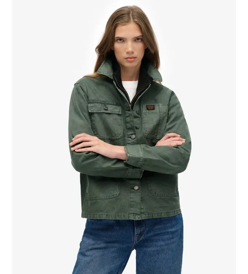Superdry per donna. W5011991A Giacca verde da lavoro, Casual, Cotone